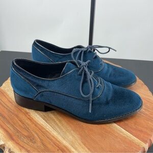 Chelsea Crew Taxi Blue Oxfords Loafers Velvet Size 38 7-7.5 lace up